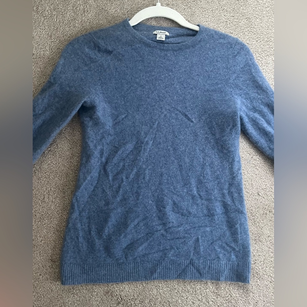 L.L.Bean Women's Classic Cashmere Crewneck Sweater Indigo Heather, Size Small